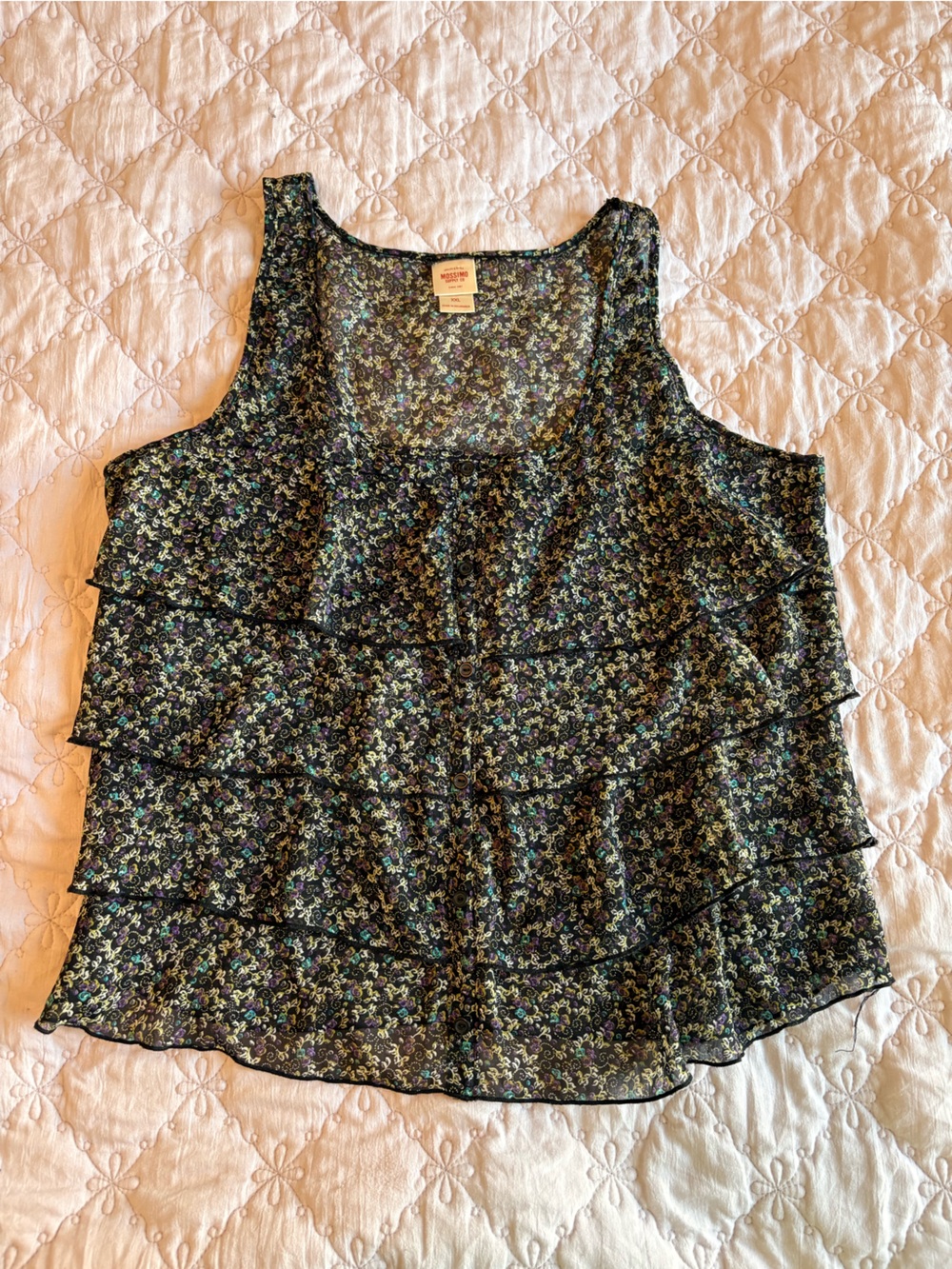 Mossimo Floral Tiered Ruffle Tank Top - Black/Green